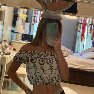 Off the shoulder black and white crop top